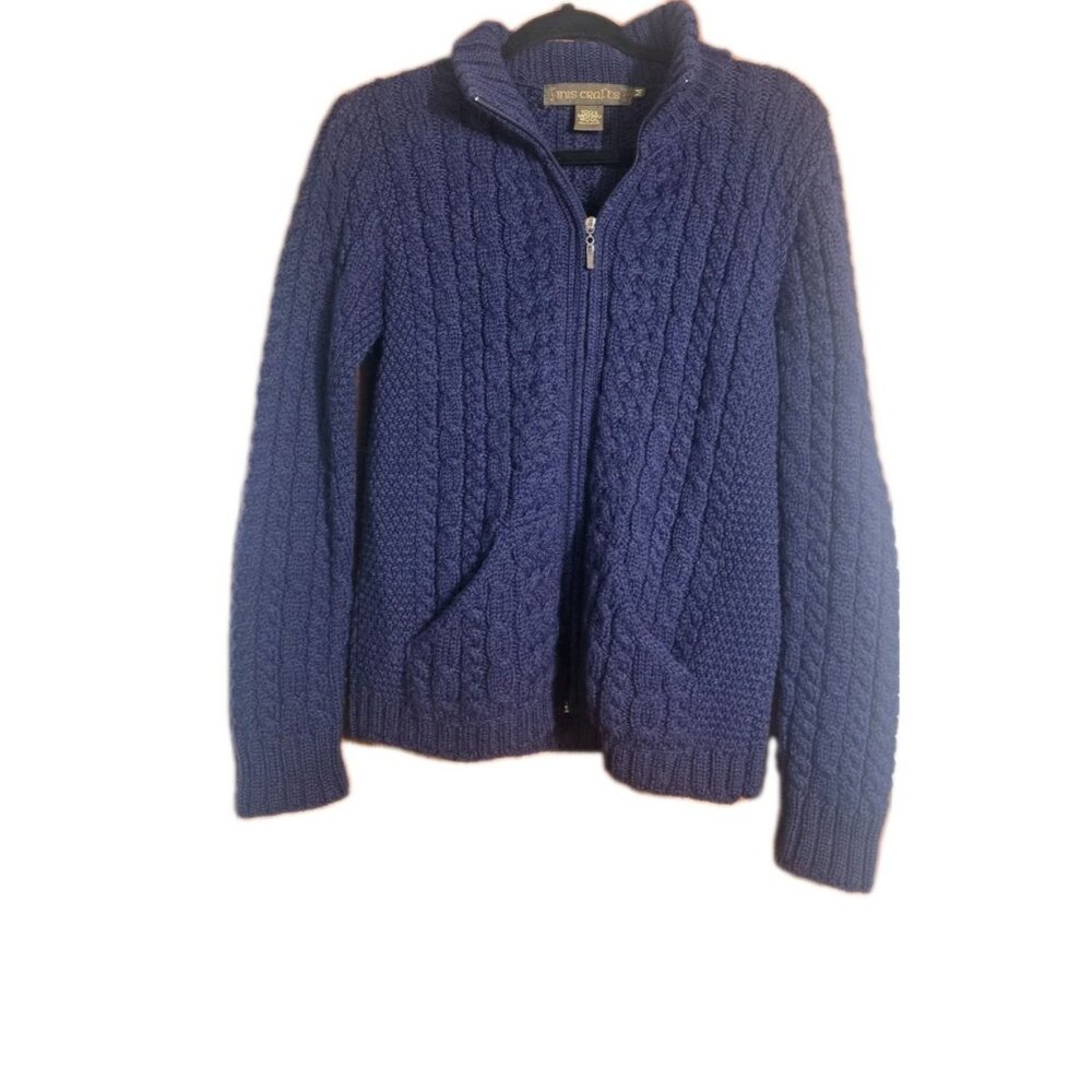 Cable Knit Blue Cardigan Sweater
